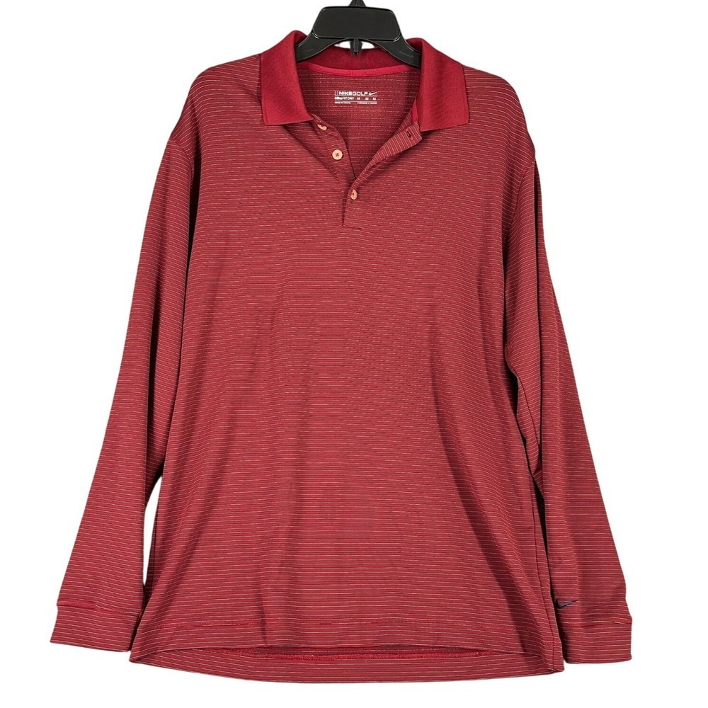 Nike Golf Dri-FIT‎ Performance Long Sleeve Polo Mens M  Red Stripe Streetwear